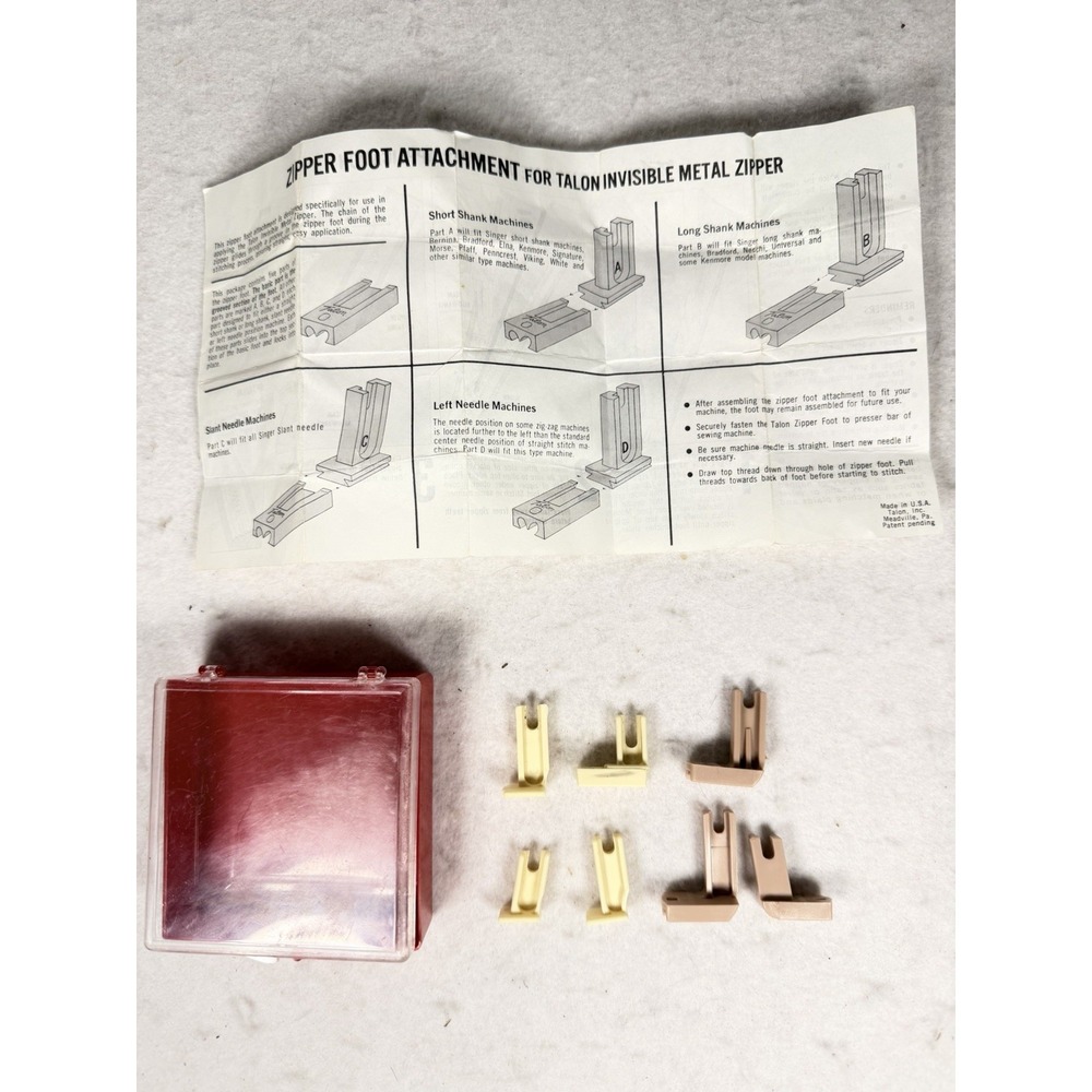 Vintage Talon Invisible Metal Zipper Foot Attachment Sewing Machine USA